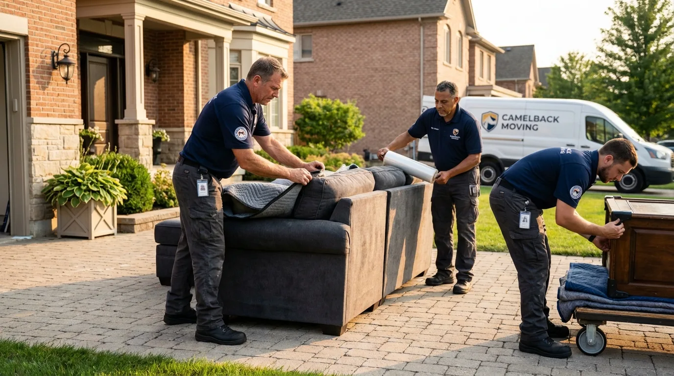 Large estate moving crew wrapping furniture in Fairfield, IA